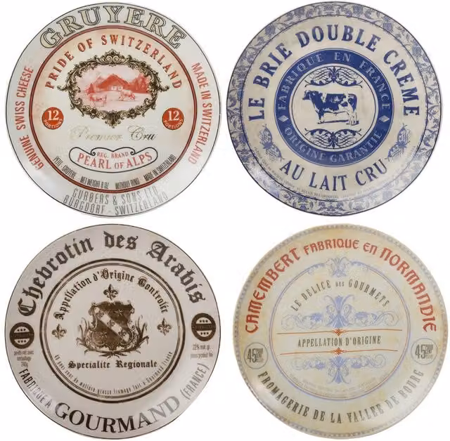 Creative Tops Gourmet Cheese Set of 4 Ceramic Plates in Blue and Multicolour