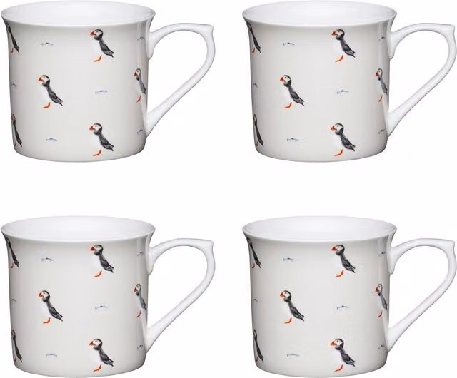 KitchenCraft Set of 4 White Bone China Fluted Mugs