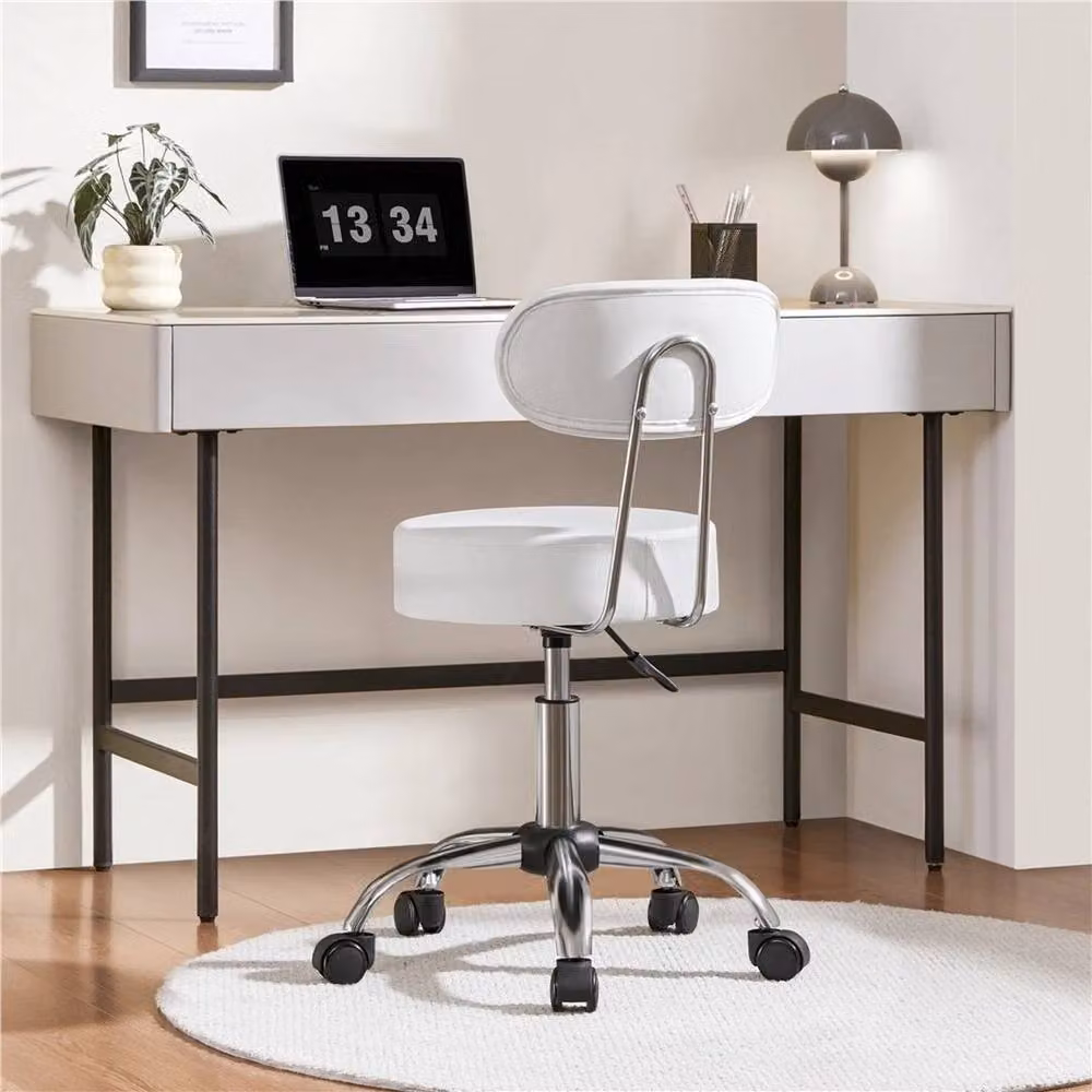 Kelvenix White Faux Leather Swivel Salon Stool with Castors – 3