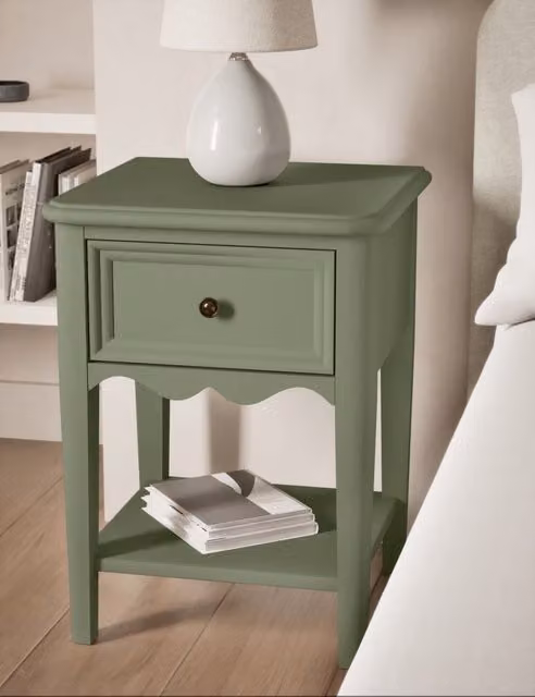 M&S Damask Classic Lacquered Pine Bedside Table in Green