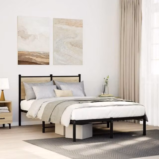 Berkfield Home Metal Bed Frame in Sonoma Oak Brown, W/D/H: 120 x 200 cm
