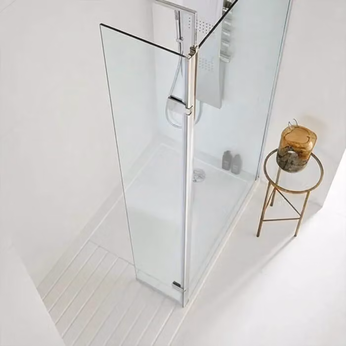 Balterley 8mm Hinged Return Glass Screen and Support Bar, Chrome and Silver, W: 300 mm, H: 1850 mm