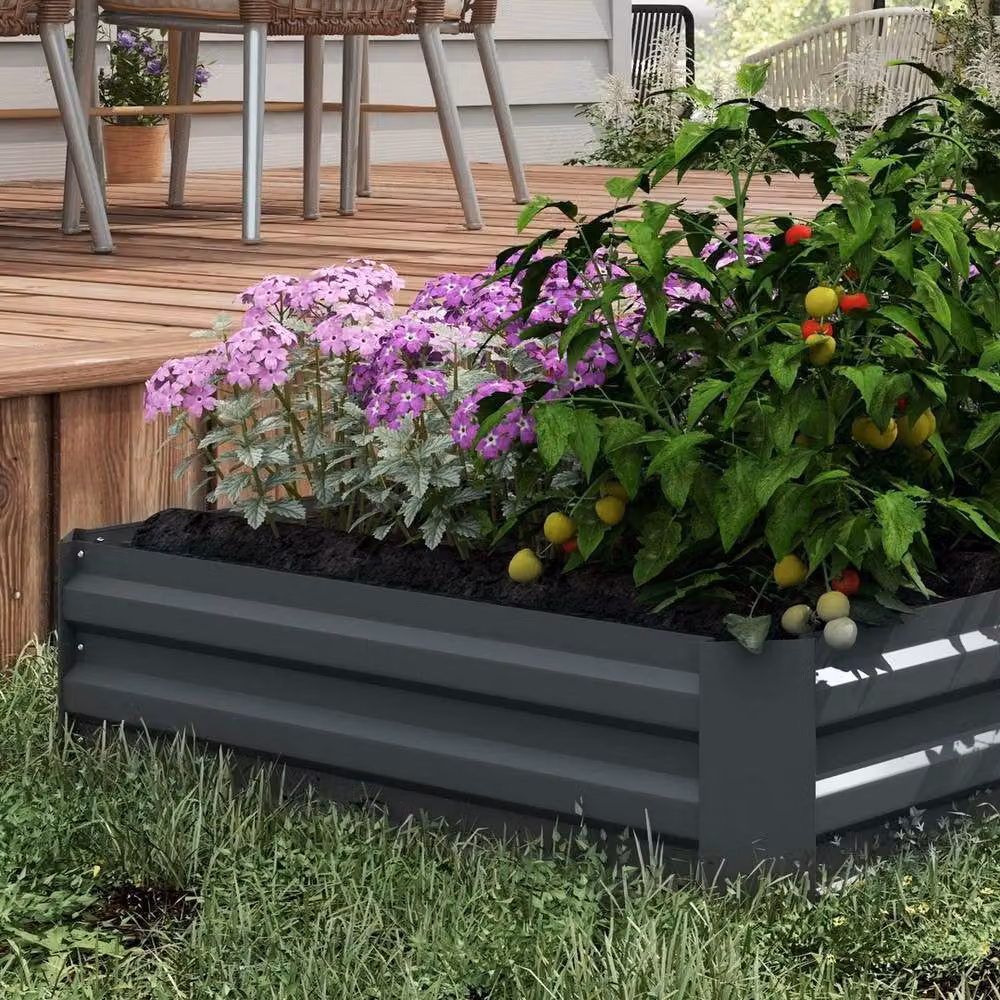 NESTLUNE Set of 2 Grey Galvanised Steel Raised Garden Planter Boxes – 4