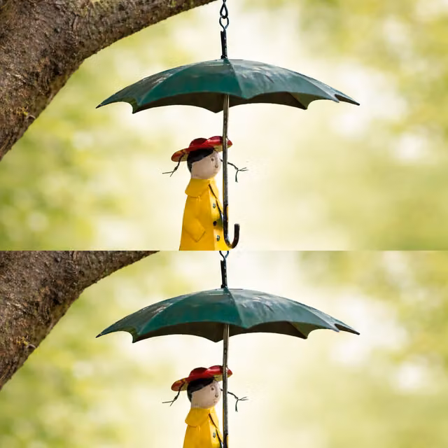 Garden Mile Girl with Umbrella Hanging Garden Bird Feeder in Yellow Cast Iron