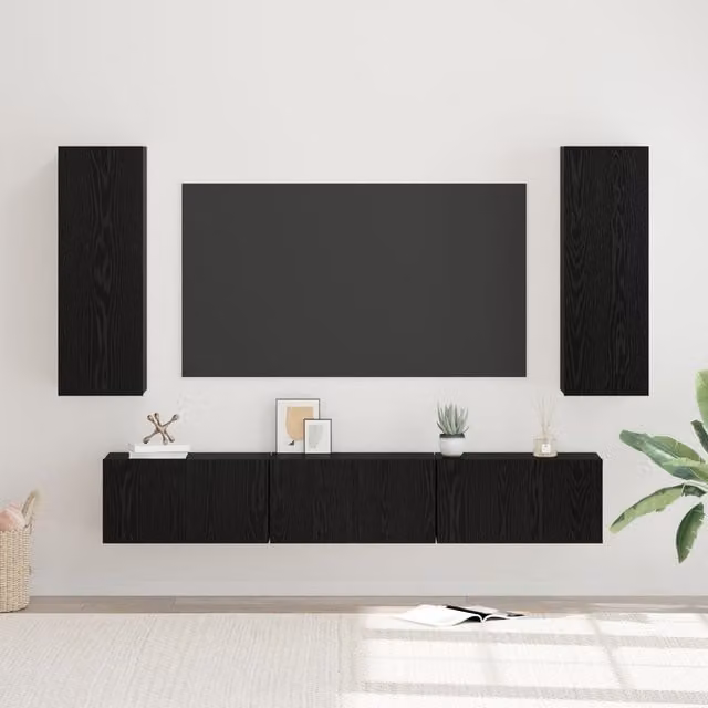 Berkfield Home Rustic Black Oak TV Cabinet with 5 Shelves, W/D/H: 30.5 x 30 x 90 cm