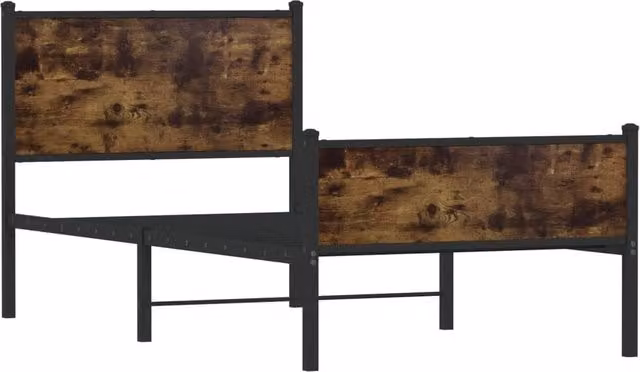 Berkfield Home Single Metal Bed Frame in Smoked Oak and Brown, W/D/H: 90 x 190 x 91.5 cm – 1