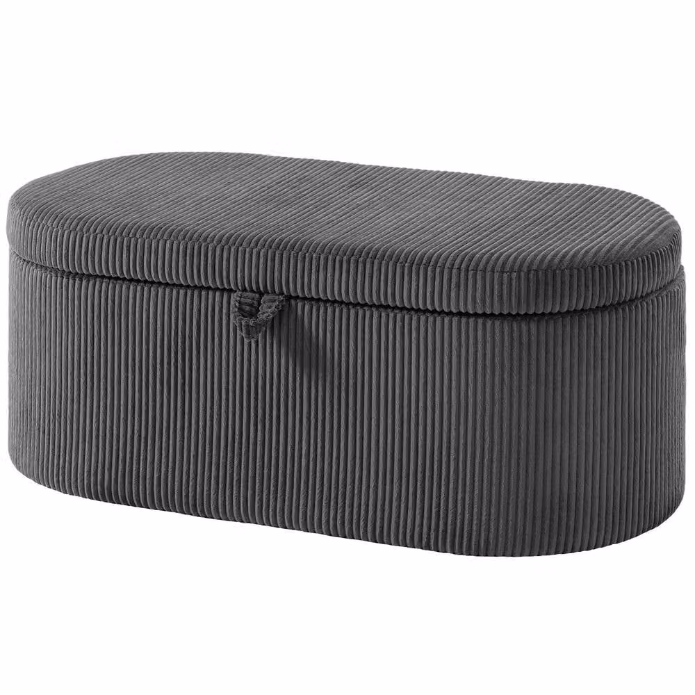STILVORA Grey Corduroy Upholstered Storage Ottoman with Hidden Storage – 4