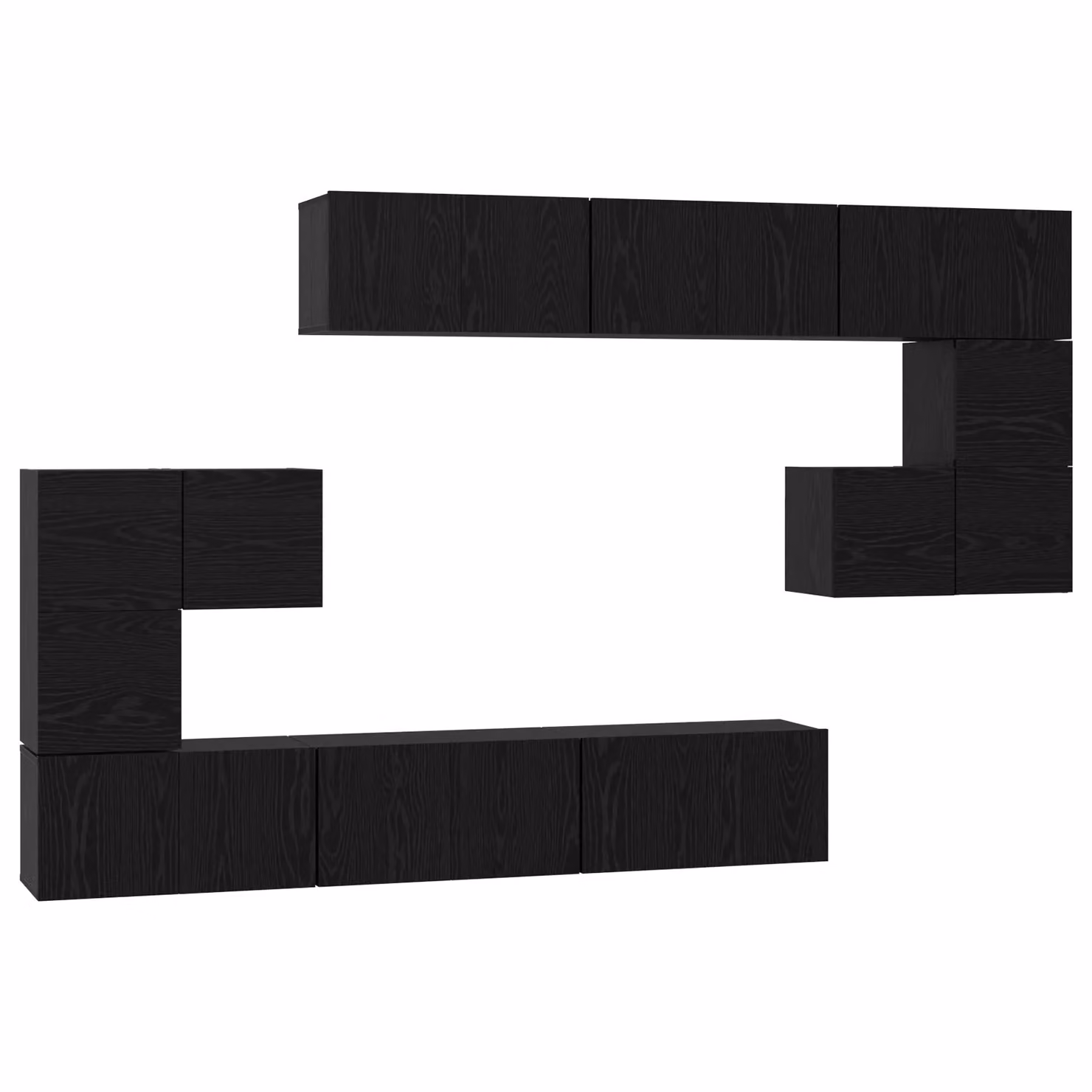Berkfield Home 10-Piece Modern TV Cabinet Set with Wall-Mounted Shelves and Lowboard in Black Oak, W/D/H: 180 x 30 x 90.5 cm – 2