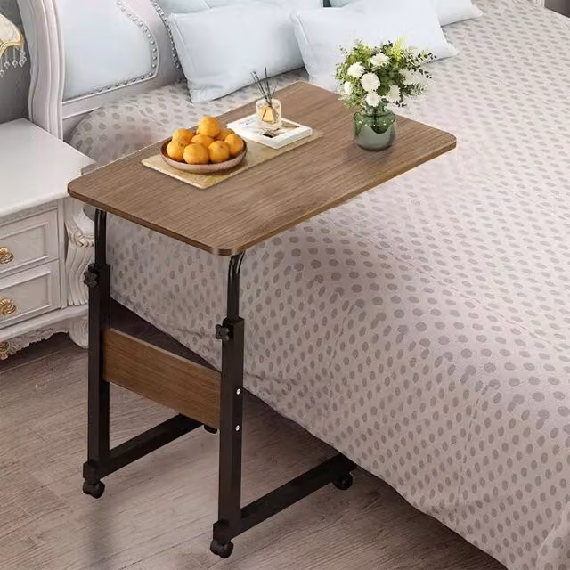 EONLION Brown Height Adjustable Portable Overbed Table with Castors – 1