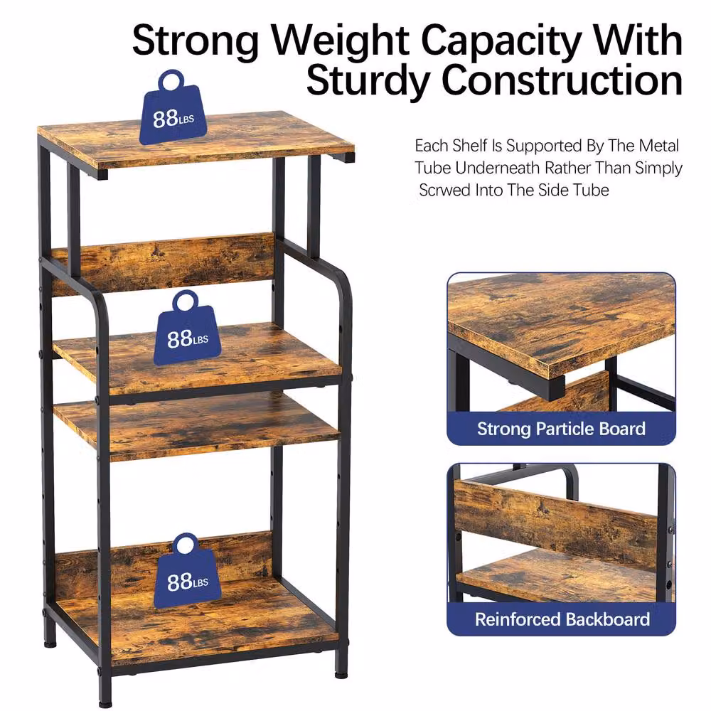 Huhote 4-Tier Printer Stand with Adjustable Storage Shelves and Locking Wheels, Brown – 3