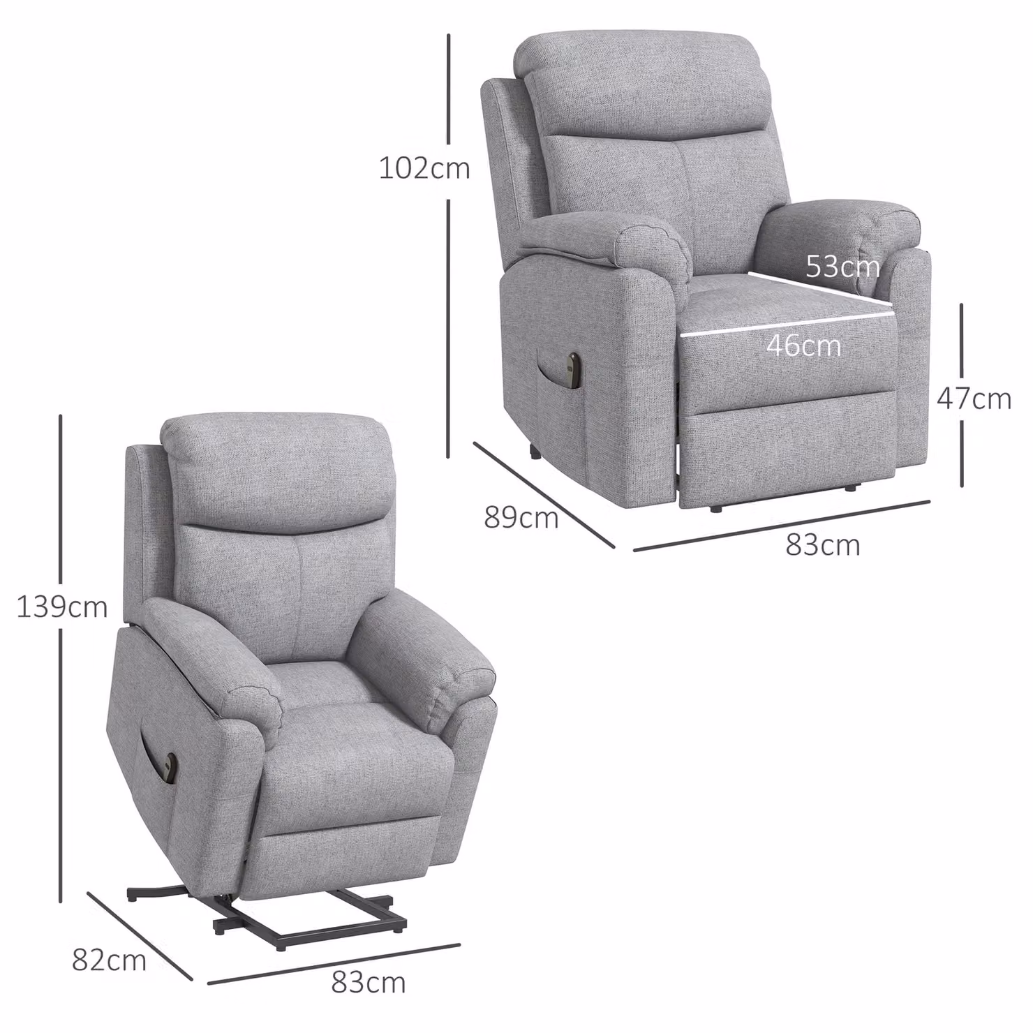 HOMCOM Power Lift Recliner Chair for Seniors in Grey Fabric with Metal Frame – 3
