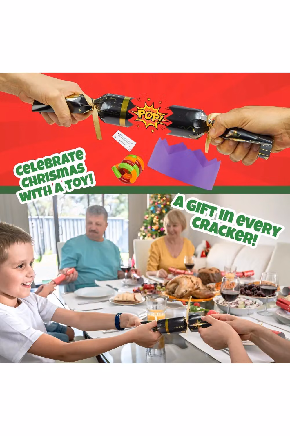 KreativeKraft Luxury Black and Multicolour Fidget Christmas Crackers, Pack of 6 – 6