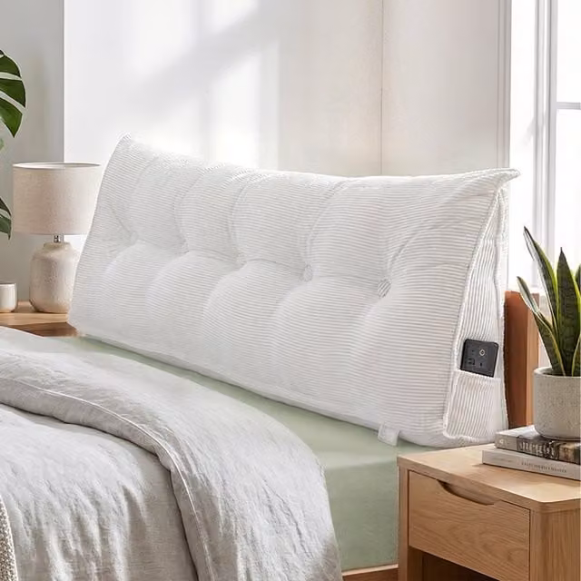 Livingandhome Beige Corduroy Wedge Headboard Pillow with Removable Cover, Width: 150 cm