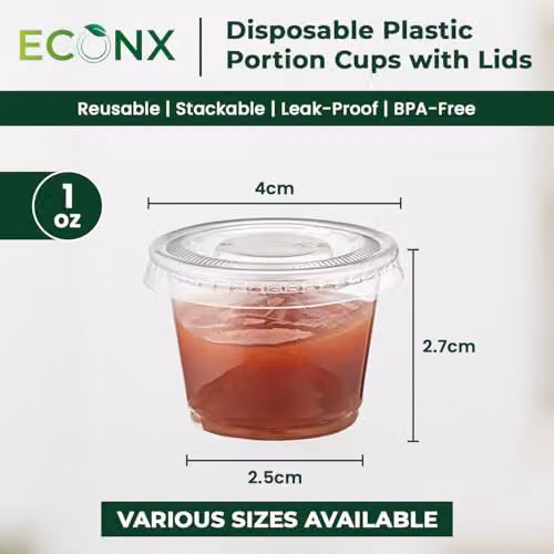 ECONX 1oz Transparent Plastic Portion Pots with Airtight Leakproof Lids, 100 Pack – 2