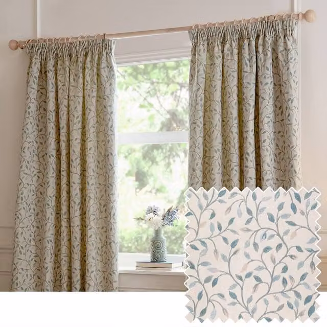 Voyage Maison Cervino Blue Jacquard Floral Pencil Pleat Curtain Pair, Width: 168 cm, Drop: 137 cm – 1