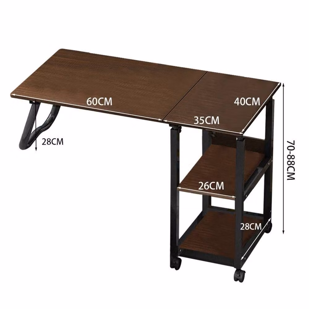 SPETLEK 2 in 1 Mobile Over Bed Table and Folding Desk in Oak Wood and Walnut, Brown – 3