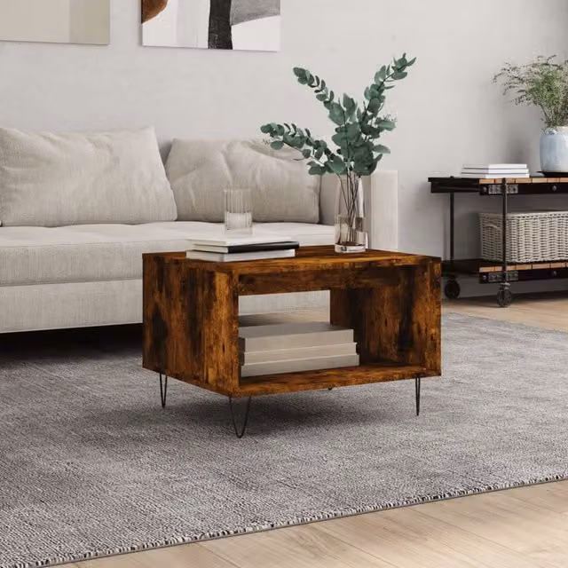 Berkfield Home Smoked Oak Coffee Table in Brown, W/D/H: 60 x 50 x 40 cm