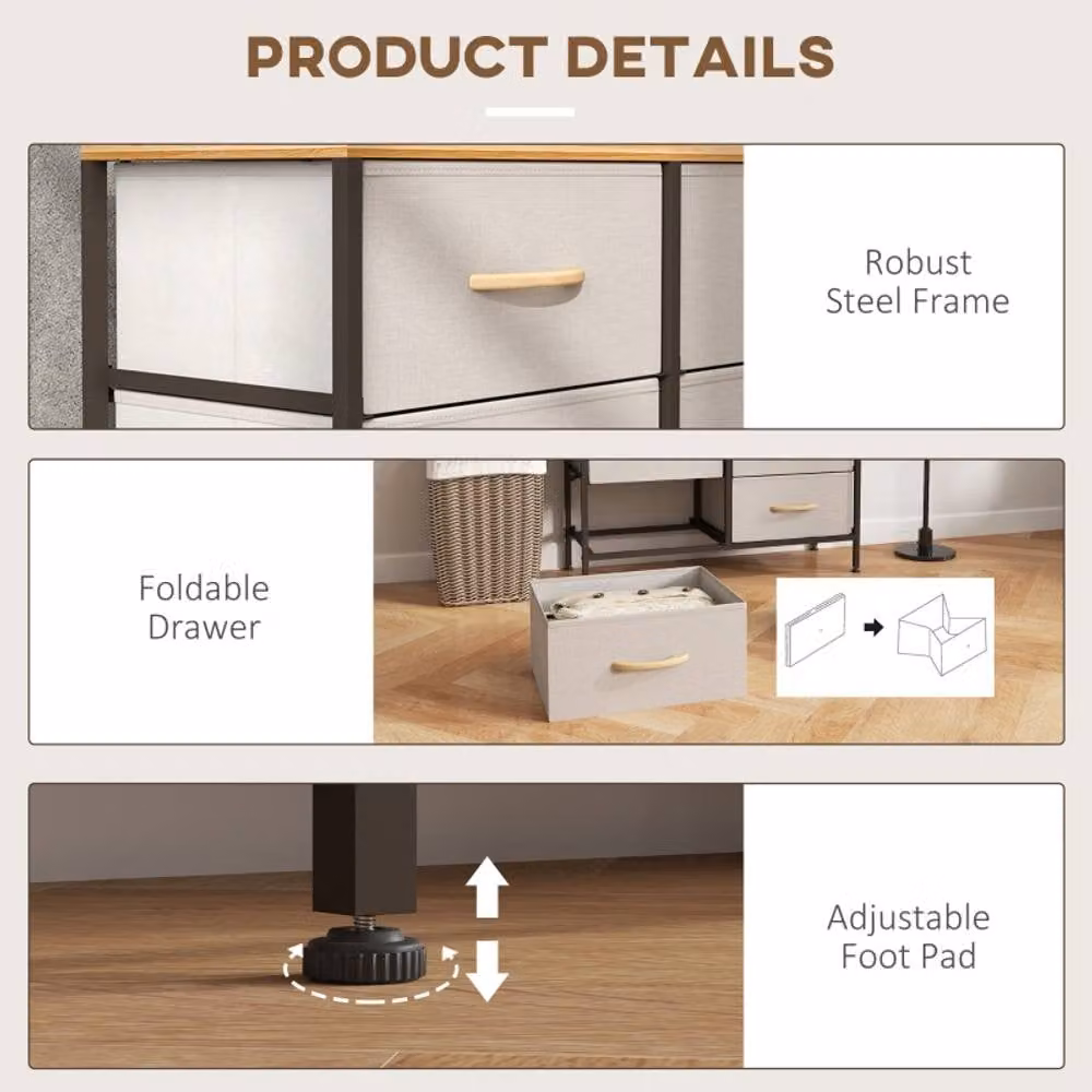 STILVORA Industrial Chest of Drawers with Steel Frame and Wood-Effect Top in Beige – 5