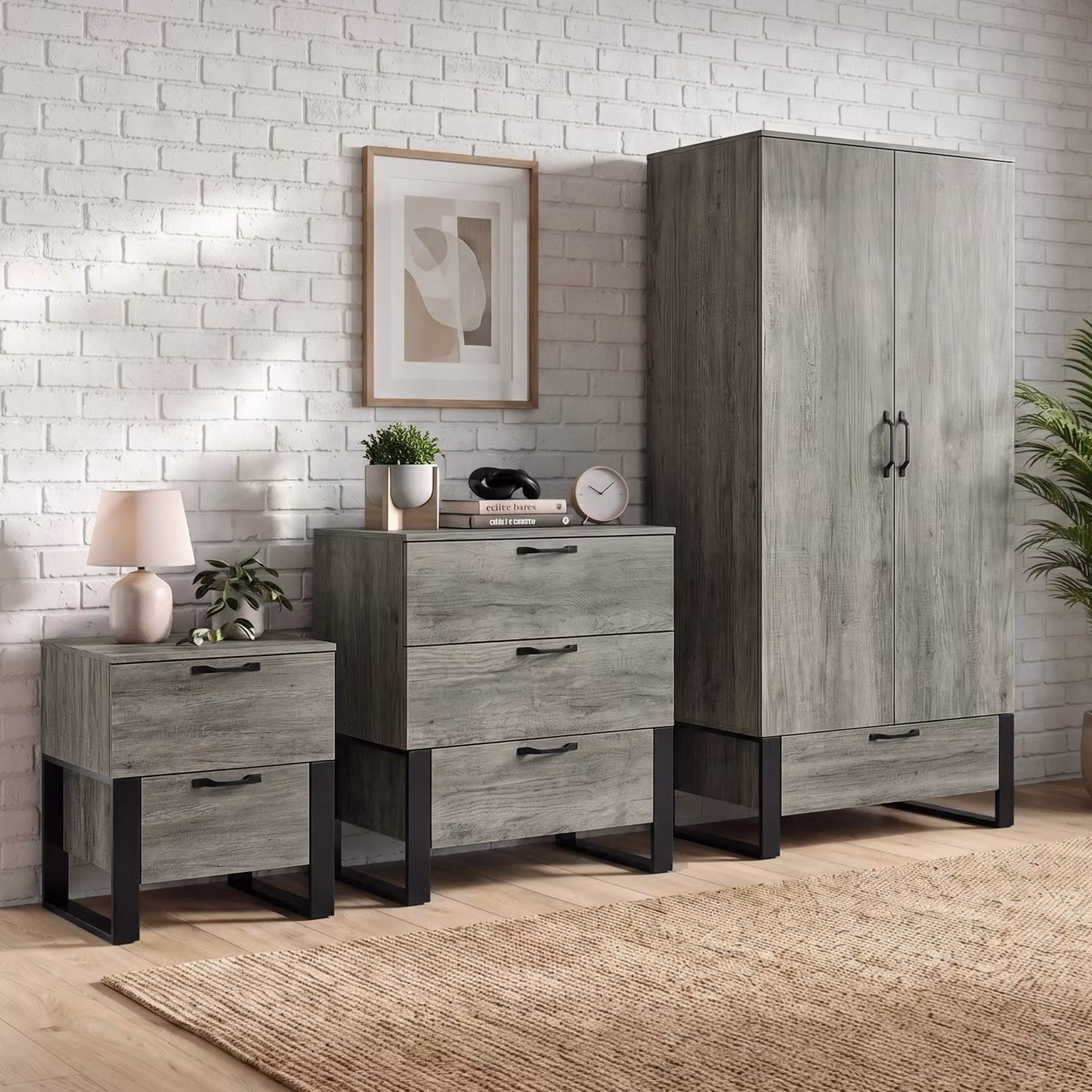 DHS Millwright 3-Piece Industrial Bedroom Furniture Set in Grey and Black