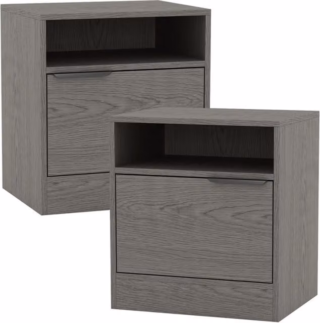 URBNLIVING 1-Door Bedside Table Cabinet Nightstand in Cedar Grey Oak Finish