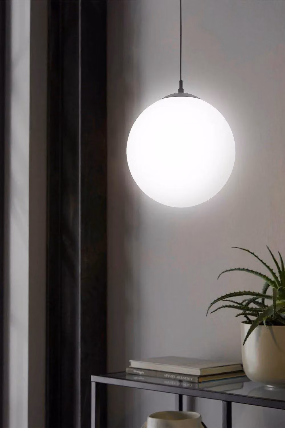 Eglo Rondo 3 IP20 Minimalist Suspended Pendant Light with White Opal Glass Sphere in Black or White – 2
