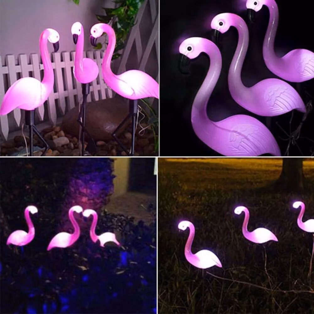 NESTLUNE Solar Flamingo Garden Ornament Set of 3 LED Statue Lights in Pink, H 100 cm x W 60 cm – 4