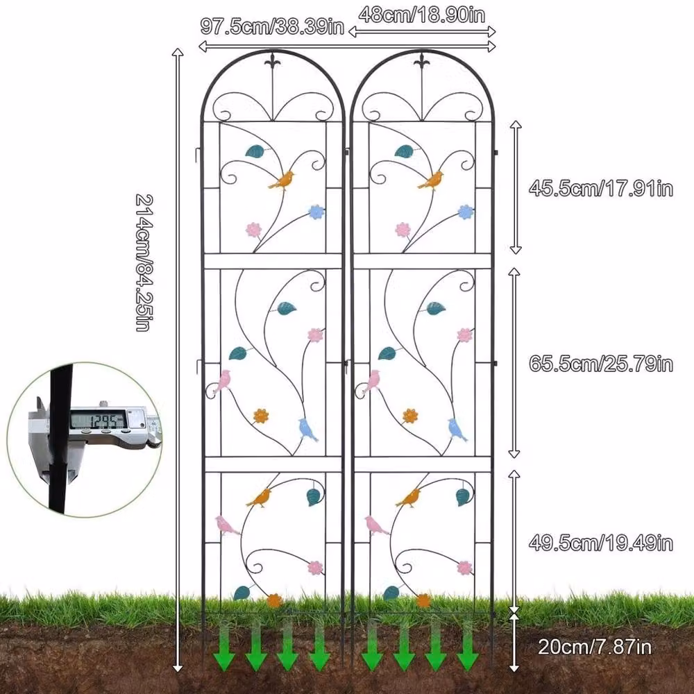 NESTLUNE 2 Pack Black Metal Garden Trellis Support for Climbing Plants, H 100 cm x W 15 cm – 2