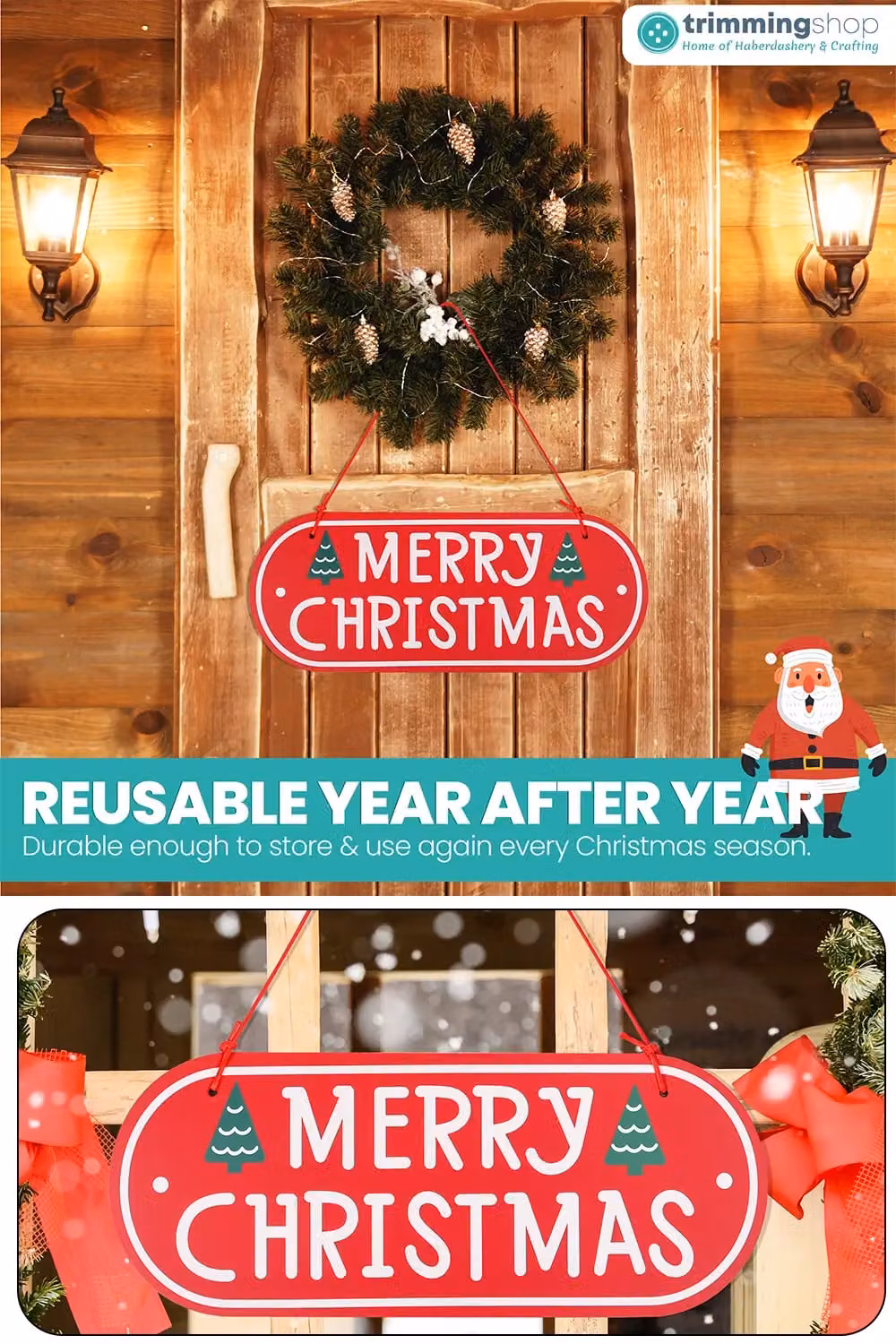 Neel Blue Oval Wooden Christmas Hanging Wall Plaque in Red, White and Green, W: 30 cm, H: 12 cm – 4