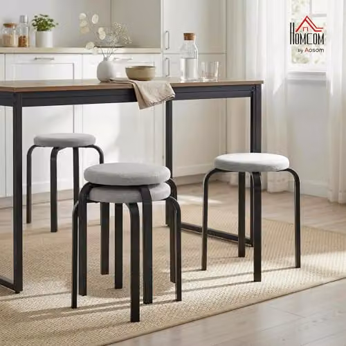 HOMCOM Set of 4 Modern Stackable Cushioned Stools in Grey – 2