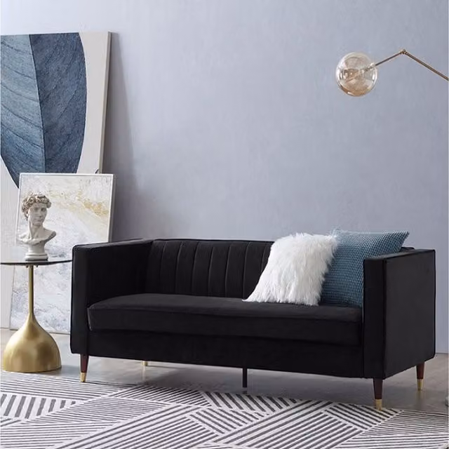 Home Detail Thomas 3 Seater Black Velvet Upholstered Sofa – 1