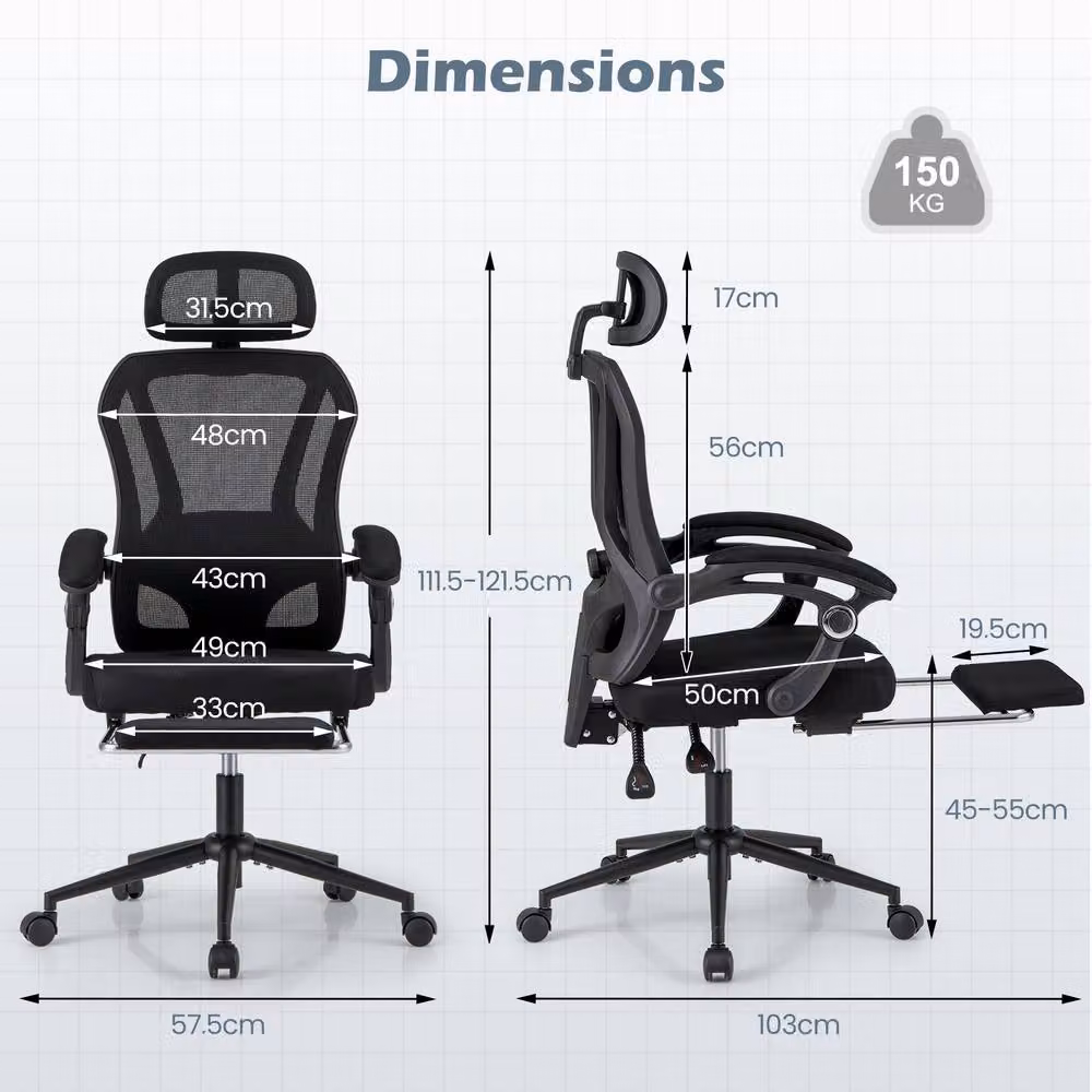 Costway Ergonomic Black Fabric Office Chair with Headrest and 360 Degree Swivel – 2