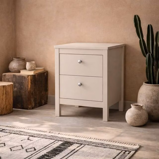 Wyld Haus Gossmere Cashmere 2 Drawer Bedside Table in Beige