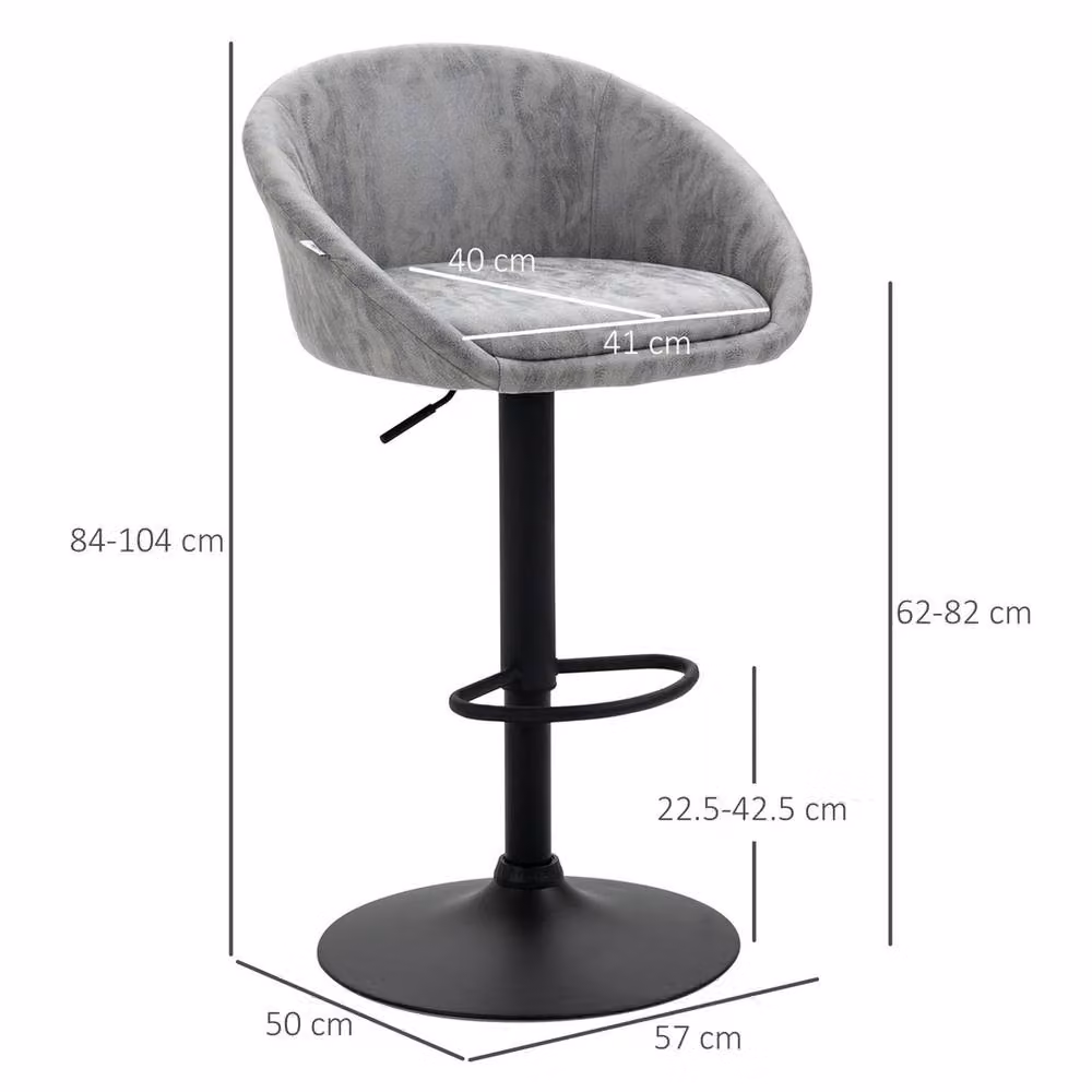 FORGEVIO Modern Adjustable Height Swivel Bar Stools, Set of 2, Grey – 2