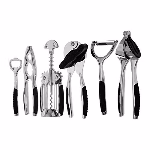 Orsina 7-Piece Silver Kitchen Tool Set with Natural Wood Stand – 3