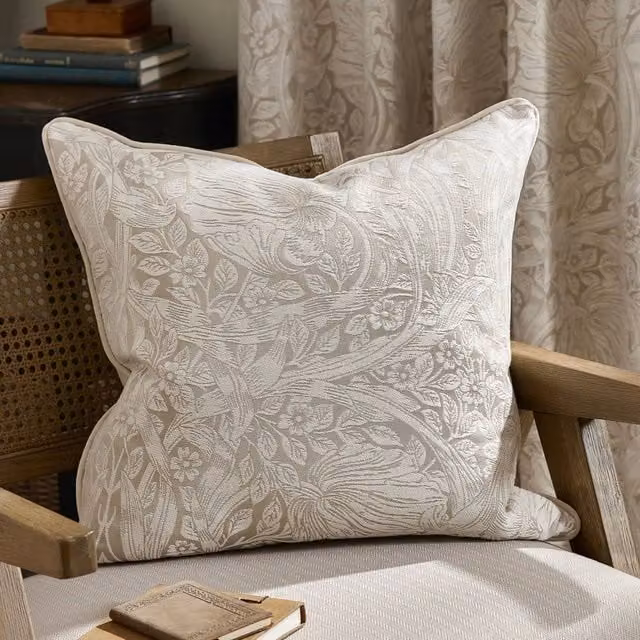 Morris & Co Pimpernel Floral Jacquard Square Cushion in Beige, W/D/H: 55 x 55 x 55 cm – 1