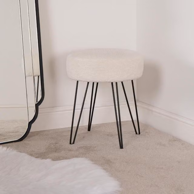 OHS Teddy Boucle Hairpin Stool in White