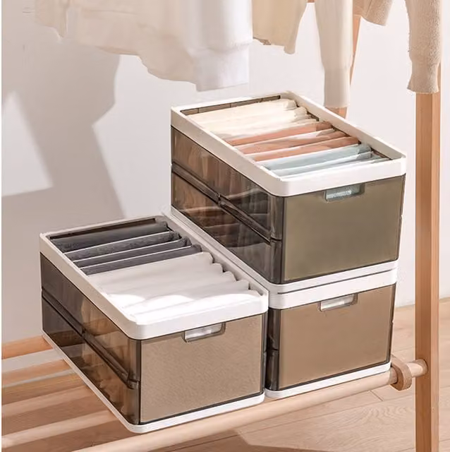 Livingandhome Folding Clothes Organiser Household Storage Box in Transparent Brown with 8 Dividers