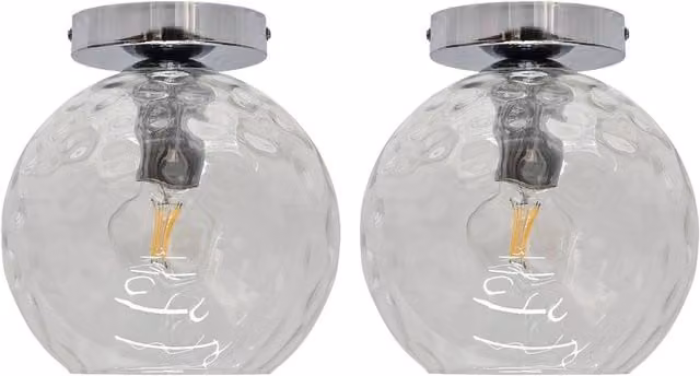 First Choice Lighting Barnum Set of 2 Chrome Ceiling Lights with Transparent Glass Spheres