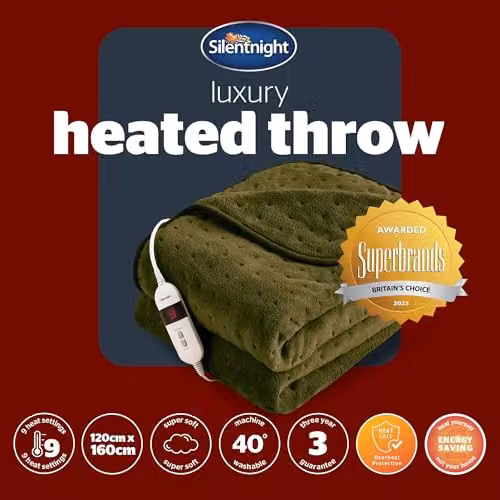 Silentnight Comfort Control Luxury Fleece Electric Heated Throw Blanket in Olive Green, W/D/H: 120 x 160 cm – 9