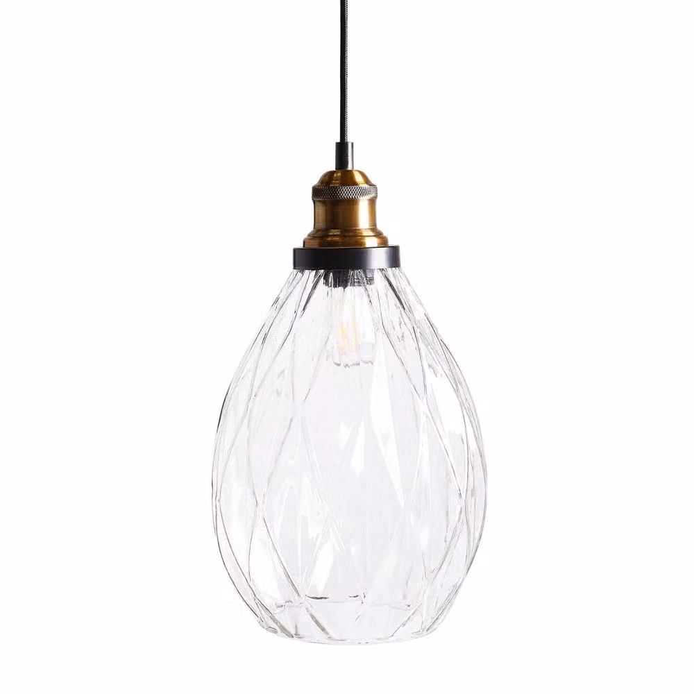 Wyld and Coco Pendant Lamp with Transparent Glass Shade and Gold Brass Metal Frame – 2
