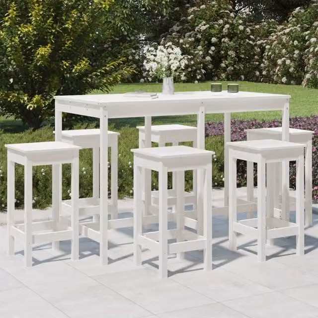 Berkfield Home 7 Piece Rustic White Solid Wood Pine Garden Bar Set