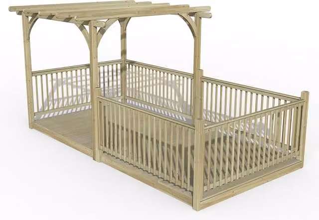 Forest Garden Ultmia Pergola and Decking Kit with 5 Left-hand Balustrades in Beige