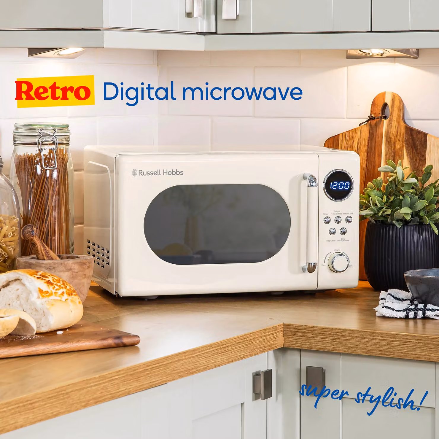 Russell Hobbs Retro Digital Solo Microwave 20L 800W in Beige – 3