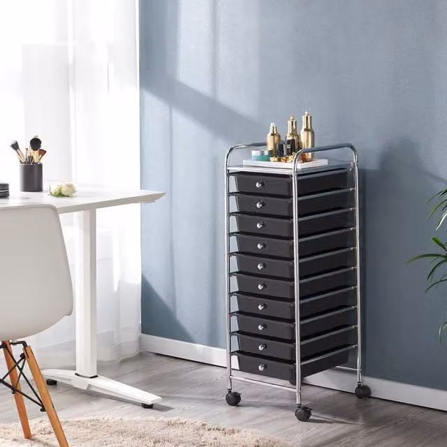 Yaheetech 10 Drawer Rolling Storage Cart with Castors in Black