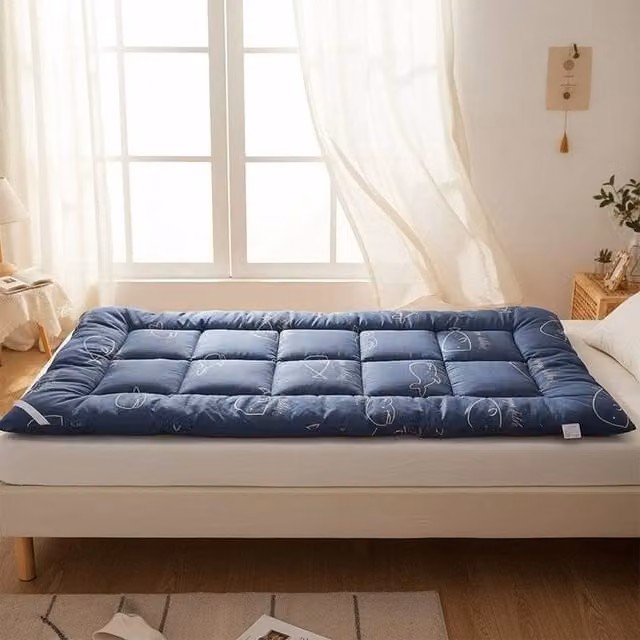 EONLION Blue Quilted Double Futon Mattress, W: 137 cm, D: 200 cm, H: 10 cm