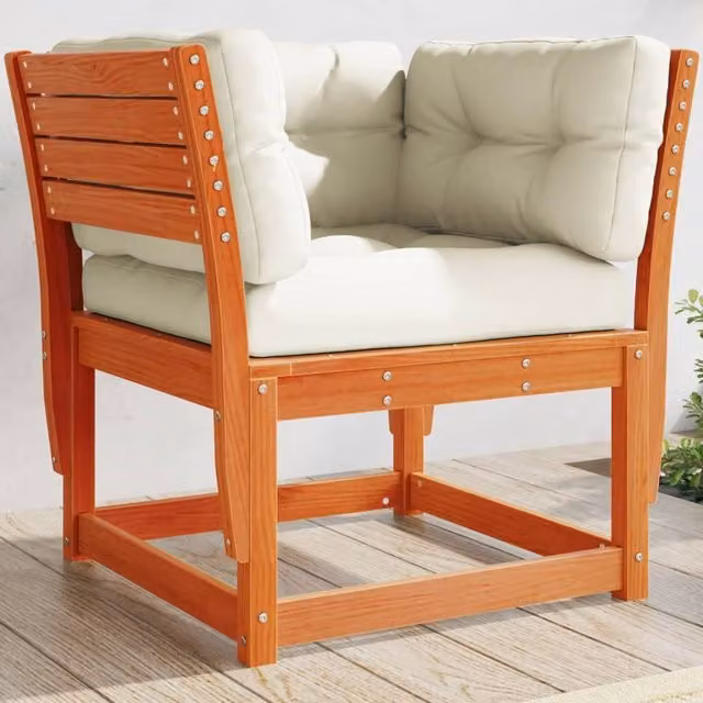 Berkfield Home Garden Sofa Armrest with Cushions in Wax Brown Solid Wood Pine – 1