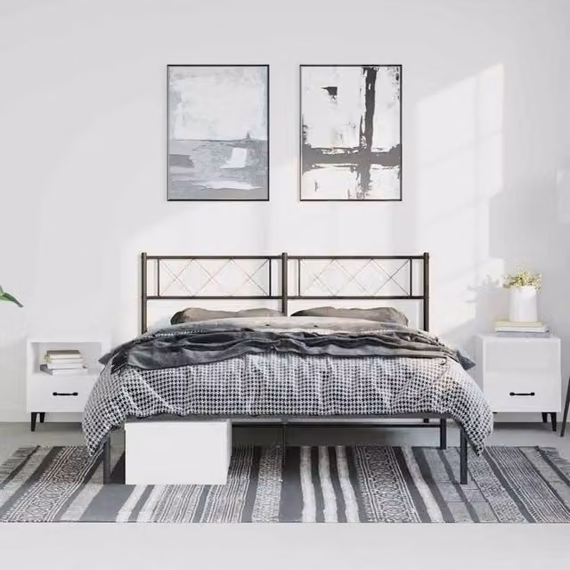 Berkfield Home Metal Bed Frame with Headboard in Black, W/D/H: 140 x 190 cm – 1