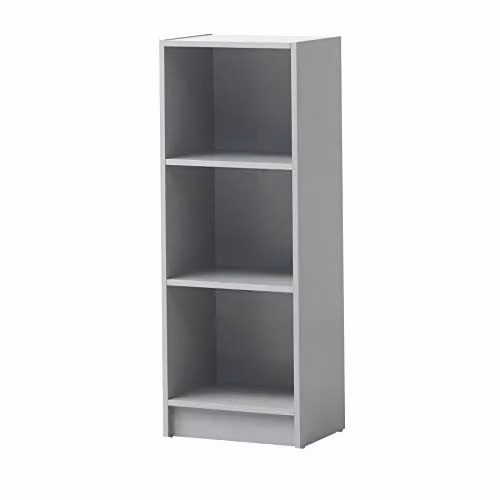 Timber Art Design UK 3 Tier Contemporary Open Narrow Tall Bookcase and Display Shelving Unit, Grey, W: 40 cm, H: 106 cm, D: 30 cm – 1