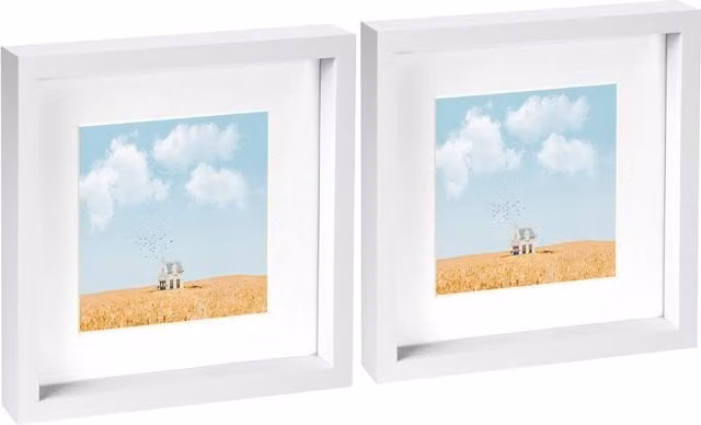 Nicola Spring Pack of 2 White 3D Box Photo Frames with 6 x 6 inch Mounts, W/D/H: 25.4 x 25.4 x 25.4 cm