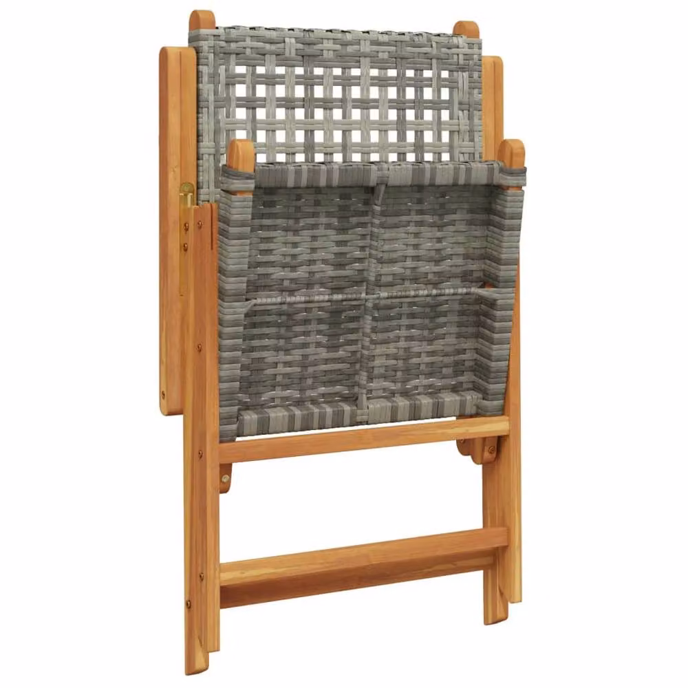 Berkfield Home Set of 2 Grey Acacia Wood and Poly Rattan Stackable Garden Chairs with Armrests – 3